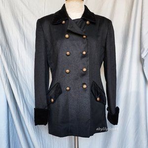 Vintage Paris Made in France Surabaya Wool Black Coat Shoulder Pad 80s